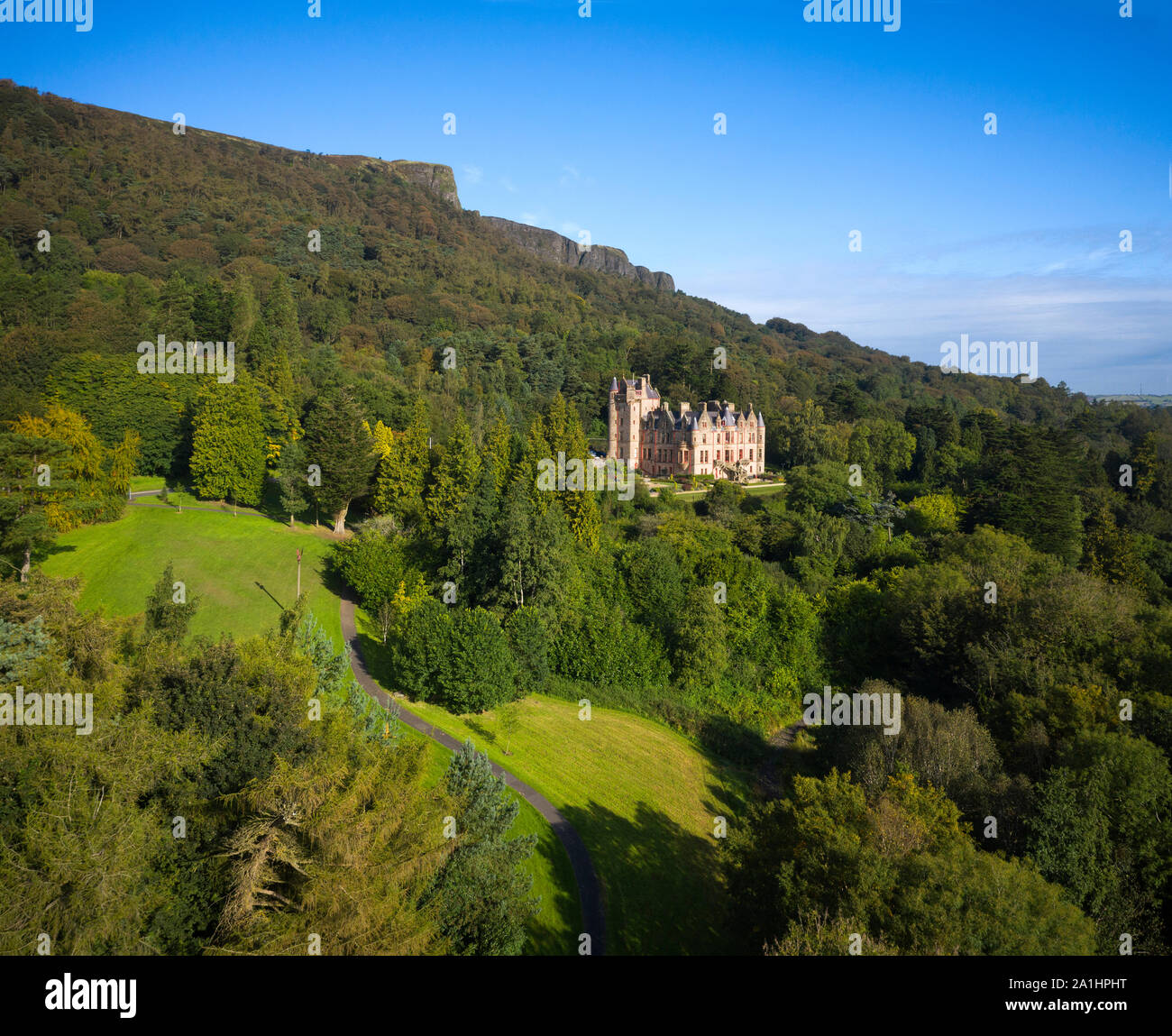 Aerial of Belfast Castle at Cavehill Country Park, Belfast, Northern