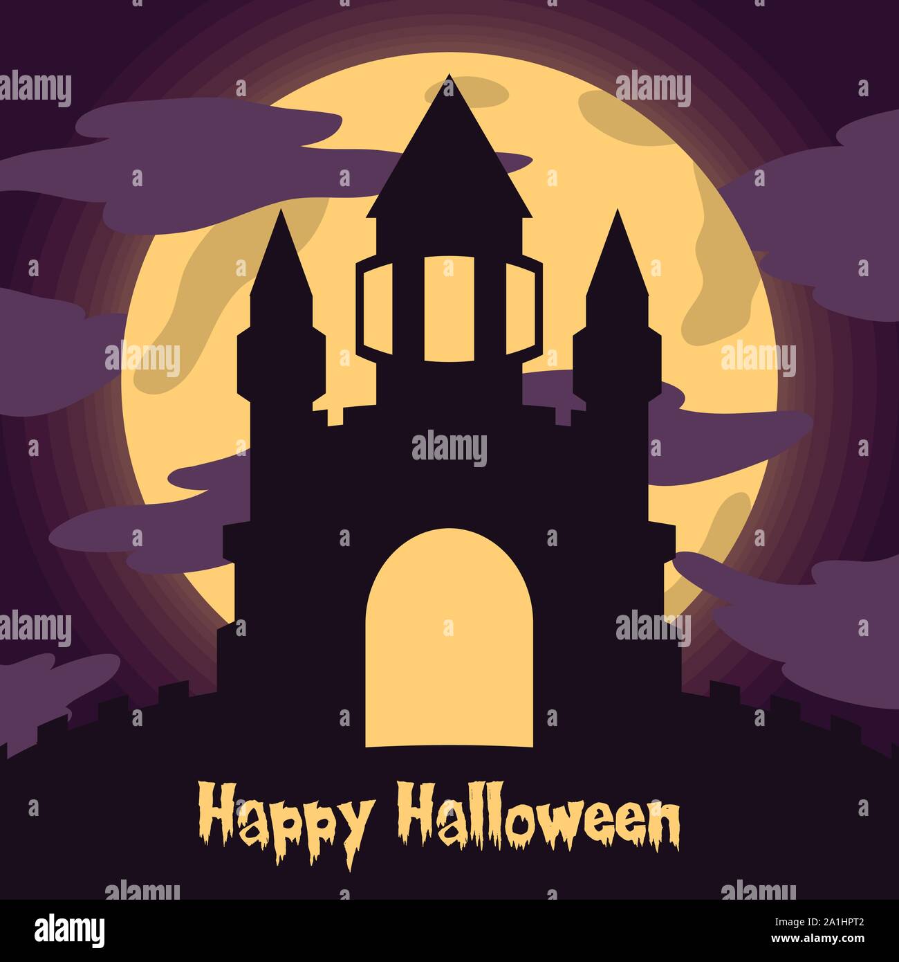 castle silhouette vector illustration with moon light for halloween banner also can use for media social feed or story Stock Vector