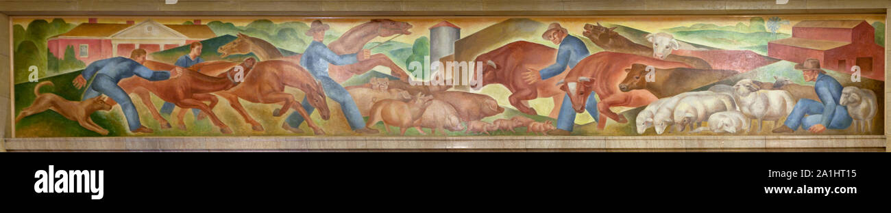 Murals Louisville Murals - Stock Farming, by Frank Weathers Long at the Gene Snyder U.S. Courthouse & Custom House, Louisville, Kentucky Stock Photo