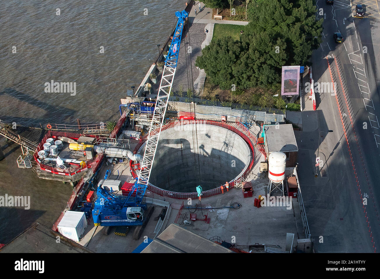 Thames Tideway Super Sewer site by Heathwall Pumping Station on the river Thames in Nine Elms in