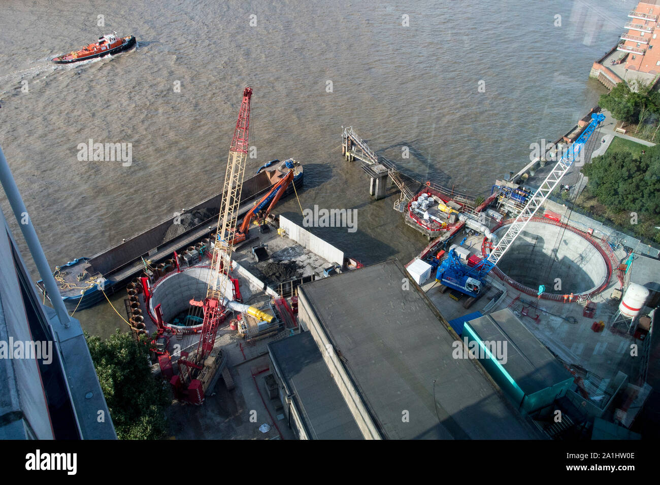 Thames Tideway Super Sewer site by Heathwall Pumping Station on the river Thames in Nine Elms in