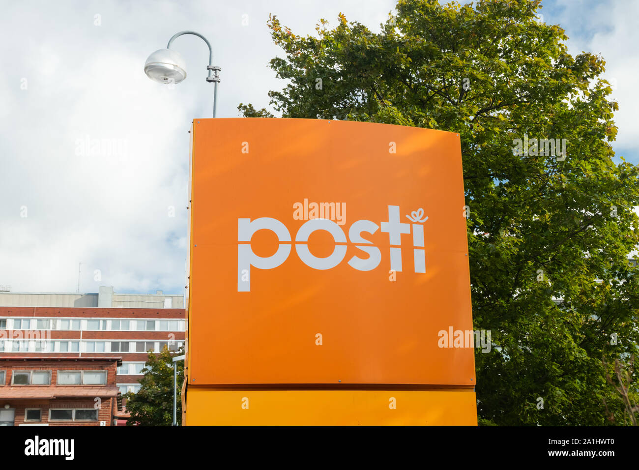 Kouvola, Finland - 22 September, 2019: Logo of Finnish post office POSTI in front of post office Stock Photo