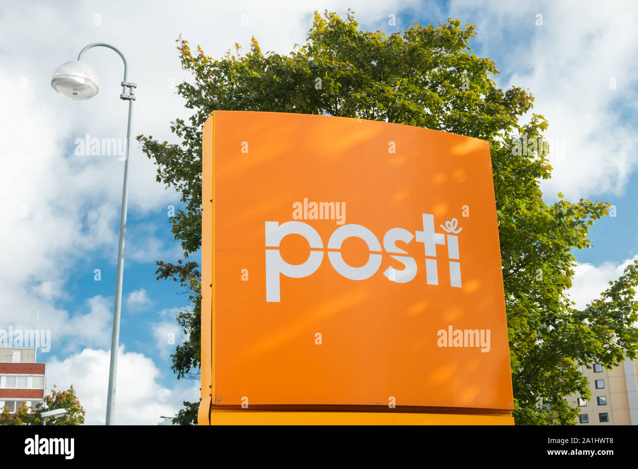 Kouvola, Finland - 22 September, 2019: Logo of Finnish post office POSTI in from of post office Stock Photo