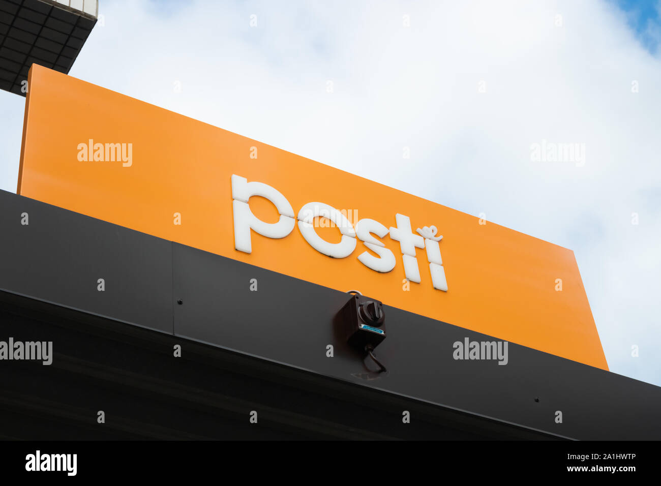 Kouvola, Finland - 22 September, 2019: Logo of Finnish post office POSTI on the post office Stock Photo