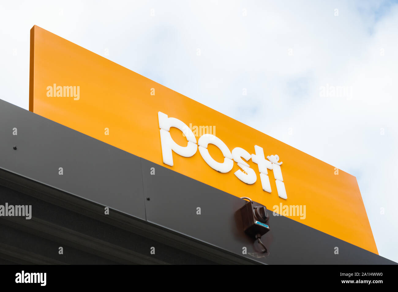Kouvola, Finland - 22 September, 2019: Logo of Finnish post office POSTI on the post office Stock Photo
