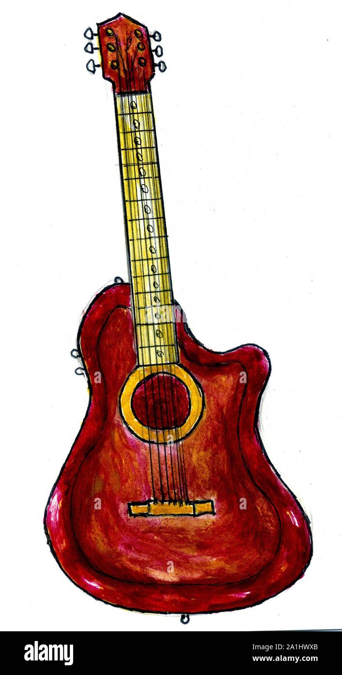 Musical instrument acoustic guitar in doodle style Stock Photo Alamy