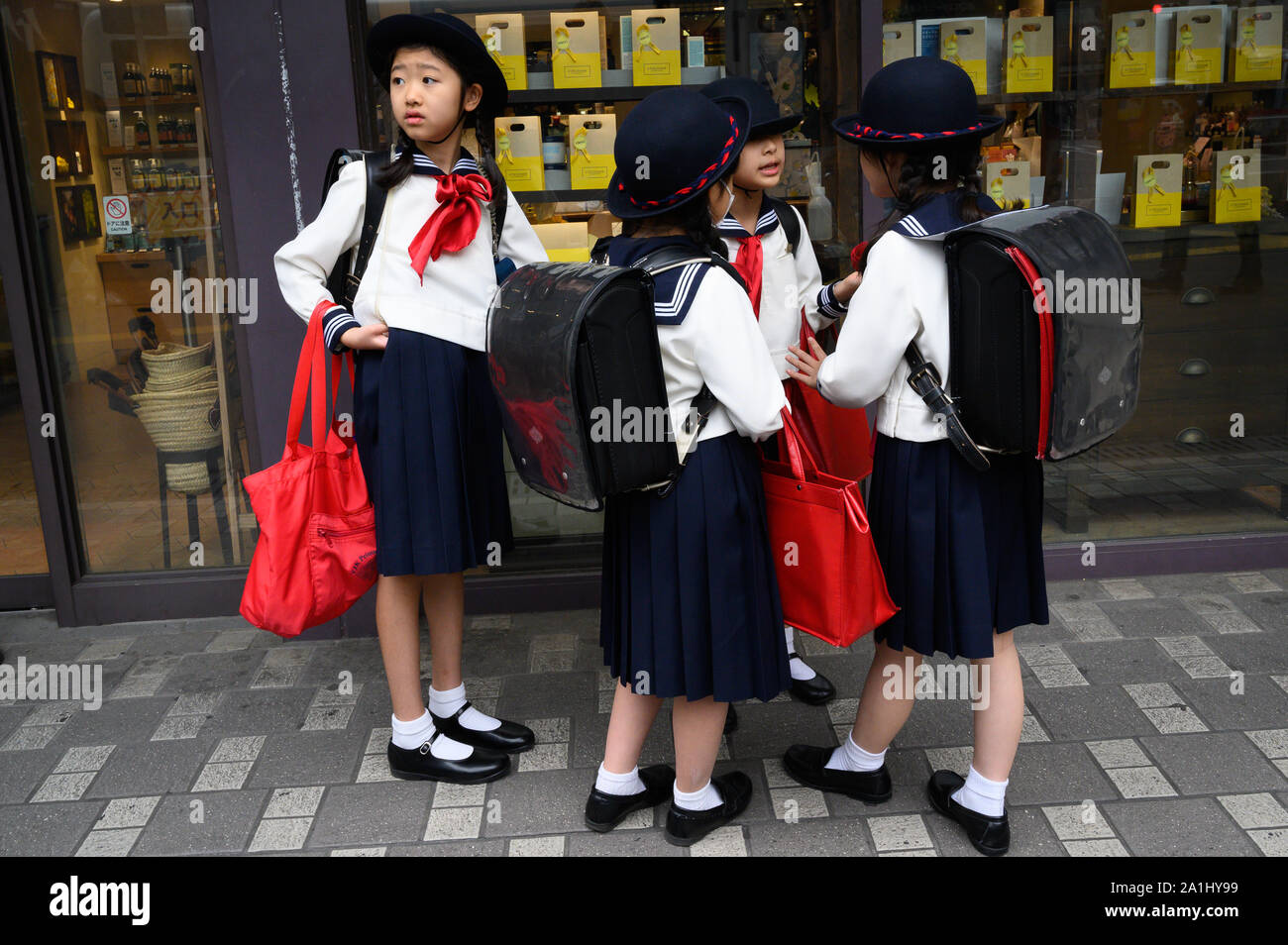 Japanese schoolgirls, Shibuya, Tokyo, Japan Stock Photo