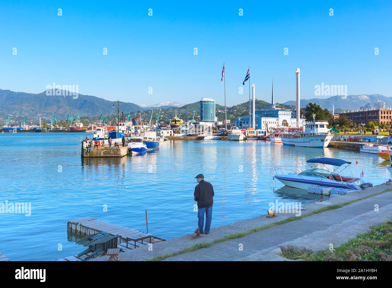 Batumi, Georgia - April 30, 2017: City panoramic landscape with port ...