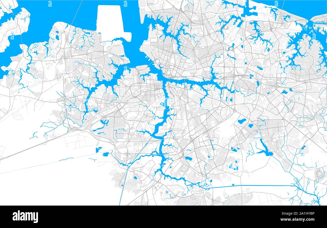 Rich detailed vector area map of Portsmouth, Virginia, USA. Map