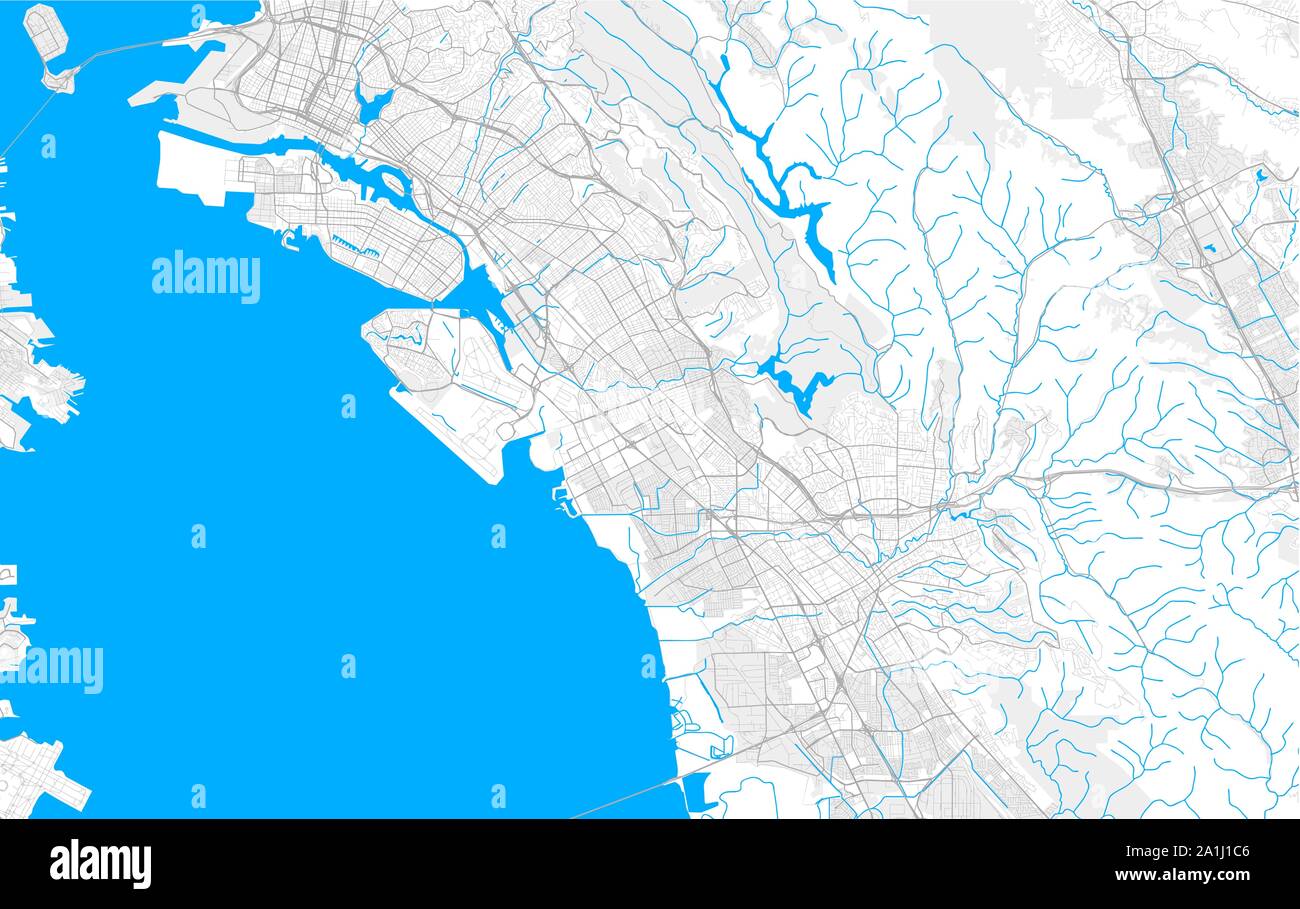 Rich detailed vector area map of San Leandro, California, USA. Map template for home decor. Stock Vector