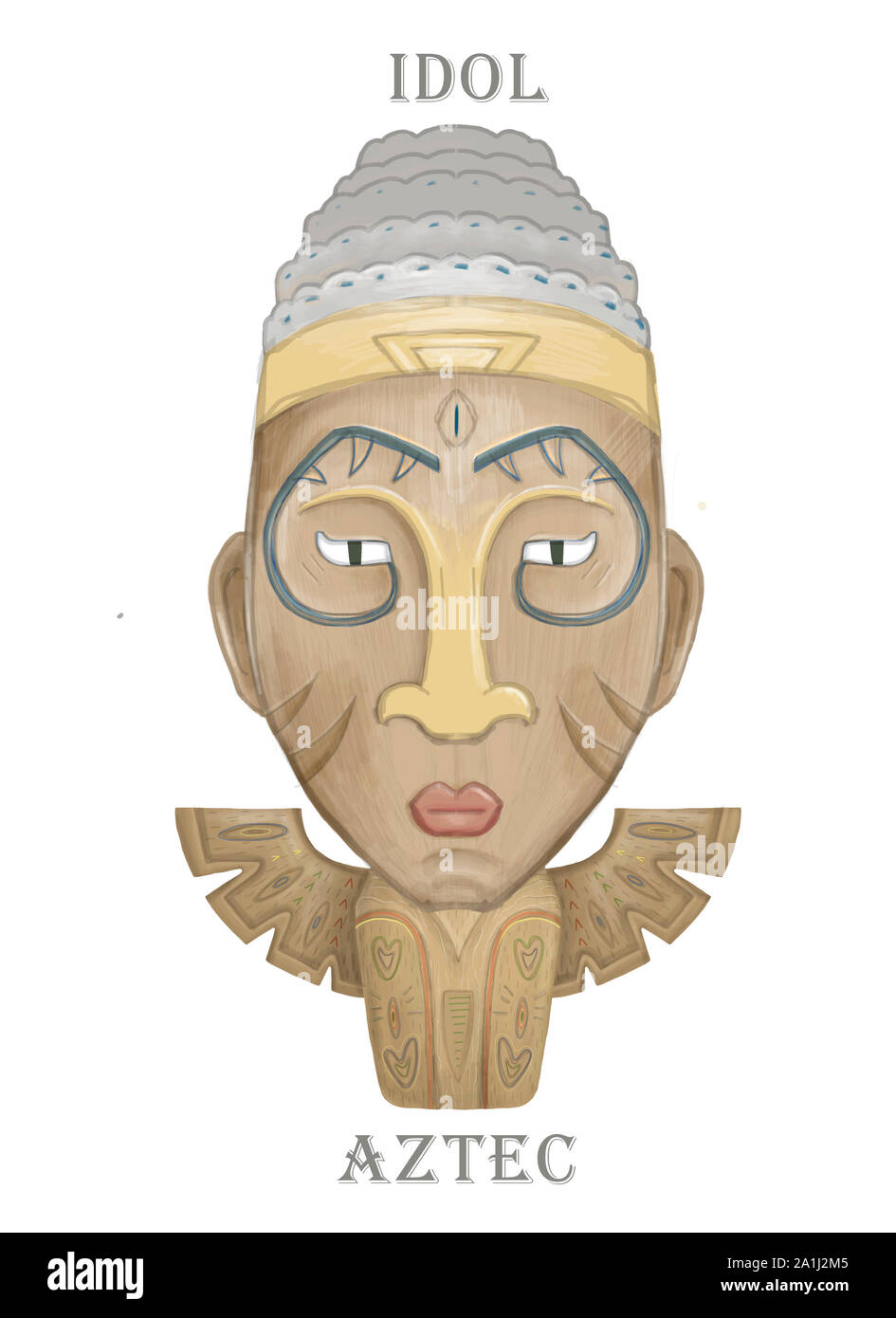 Aztec hawaii wooden idol icon. Cartoon of aztec hawaii idol icon for web design isolated on white background Colorful watercolor boho tribal clip art Stock Photo