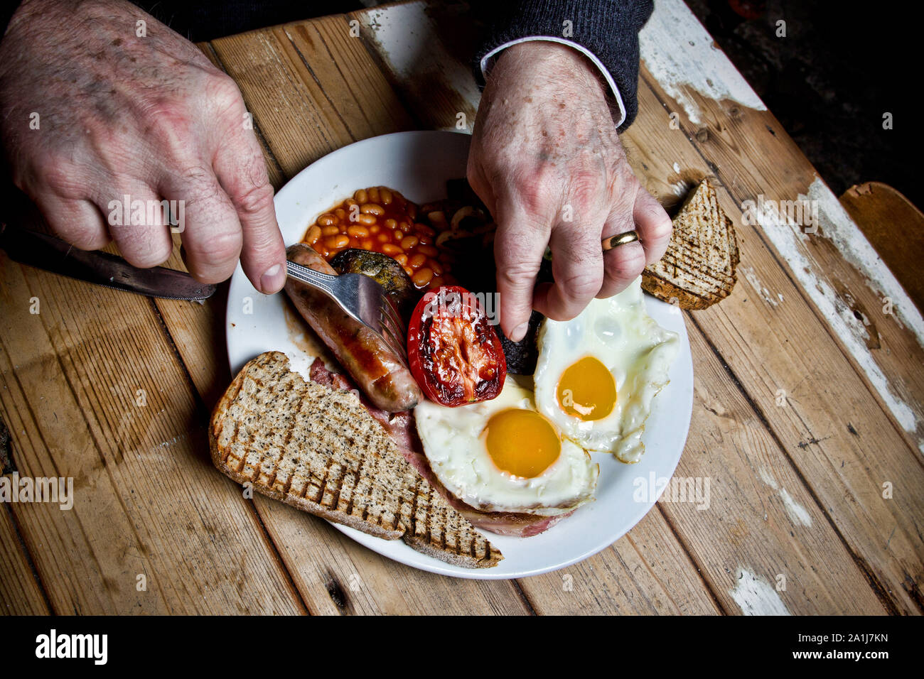 Full English cooked breakfast meal. Stock Photo