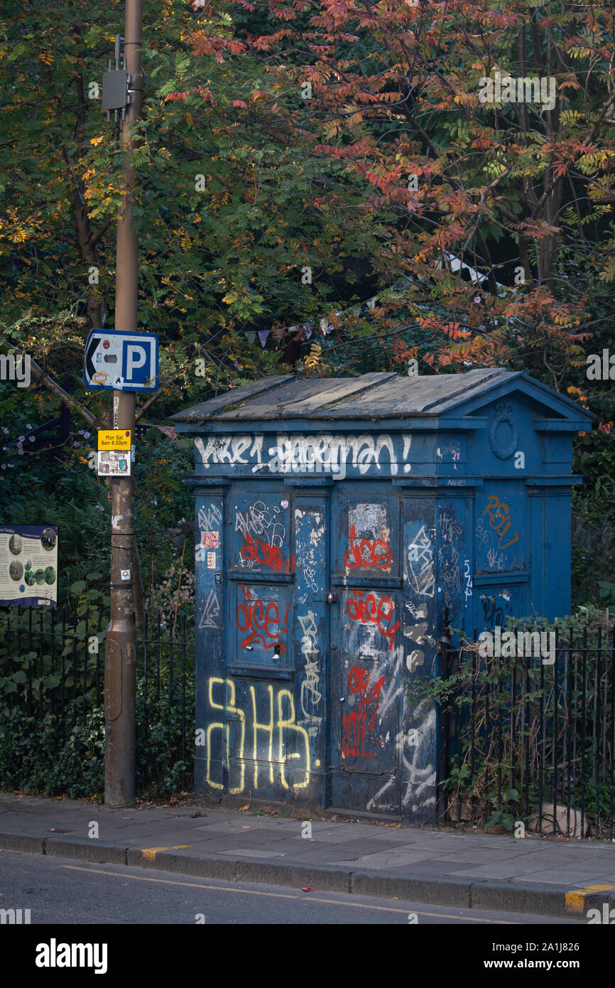 A old Police call box along West Port in Edinburgh. Stock Photo