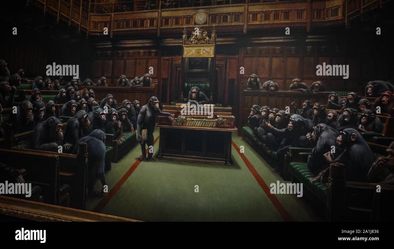 London, UK. 27th Sep 2019.Photo call for Banksy's Devolved Parliament ...