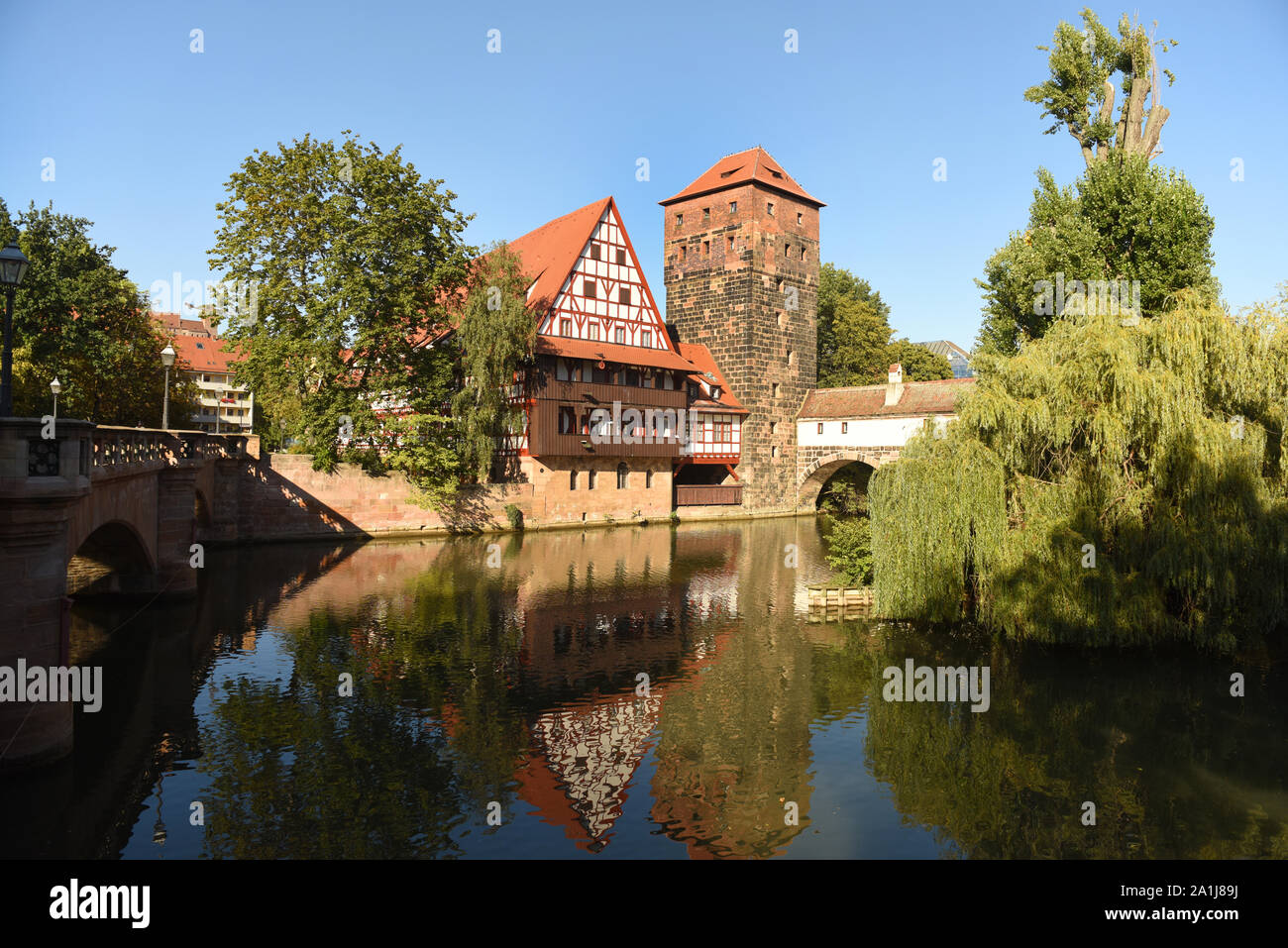 Nuremberg cityscape. View on Weinstadel and Wasserturm in old city Nuremberg, Germany. Stock Photo