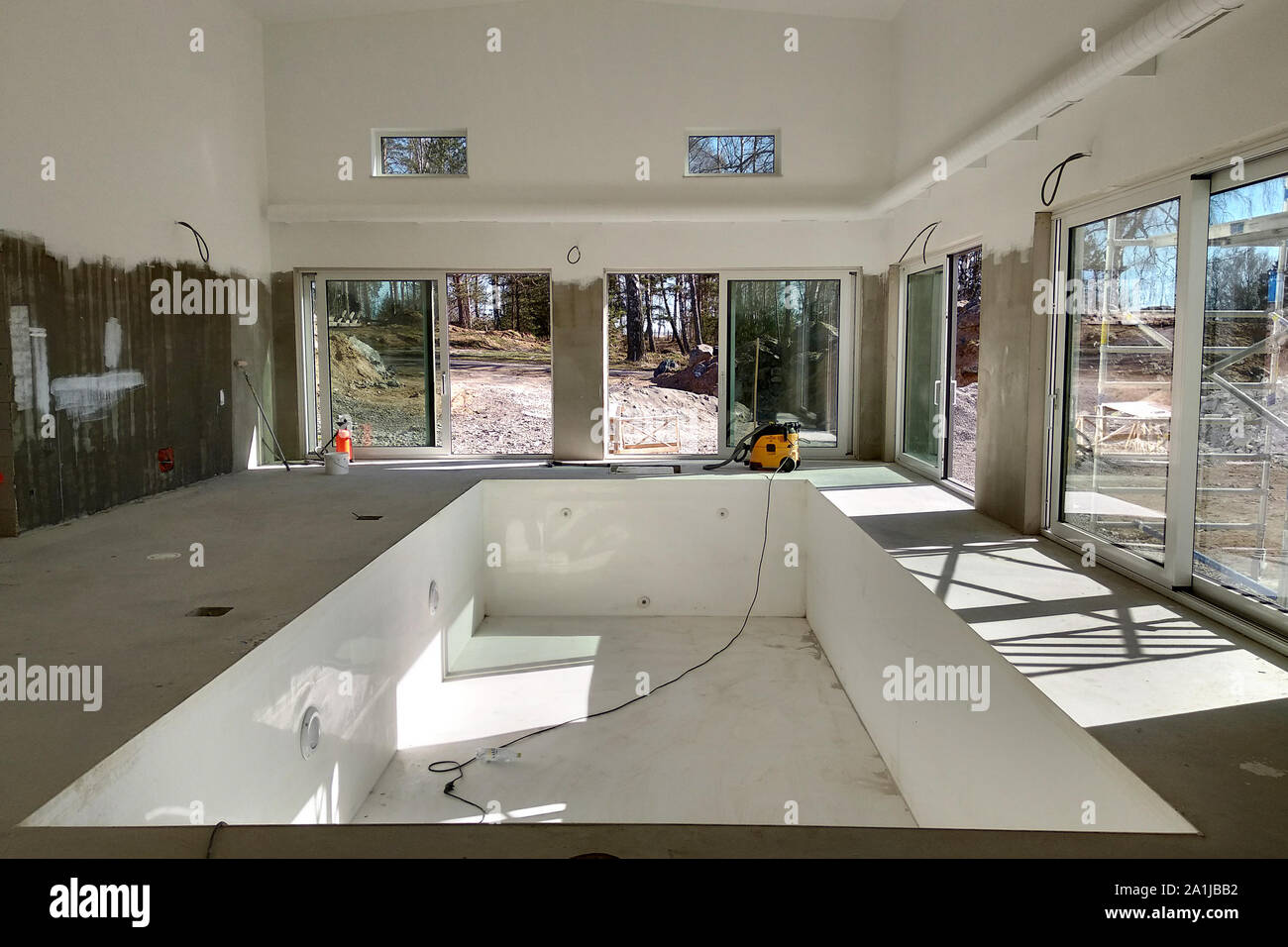 Interior Of A House With Big Swimming Pool Under Renovation Works