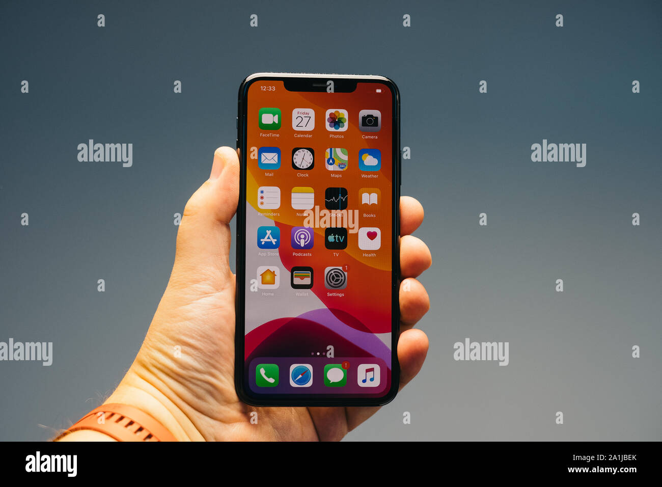 RIGA, SEPTEMBER 2019 - The new Apple iPhone 11 Pro Max is displayed for editorial purposes. Stock Photo