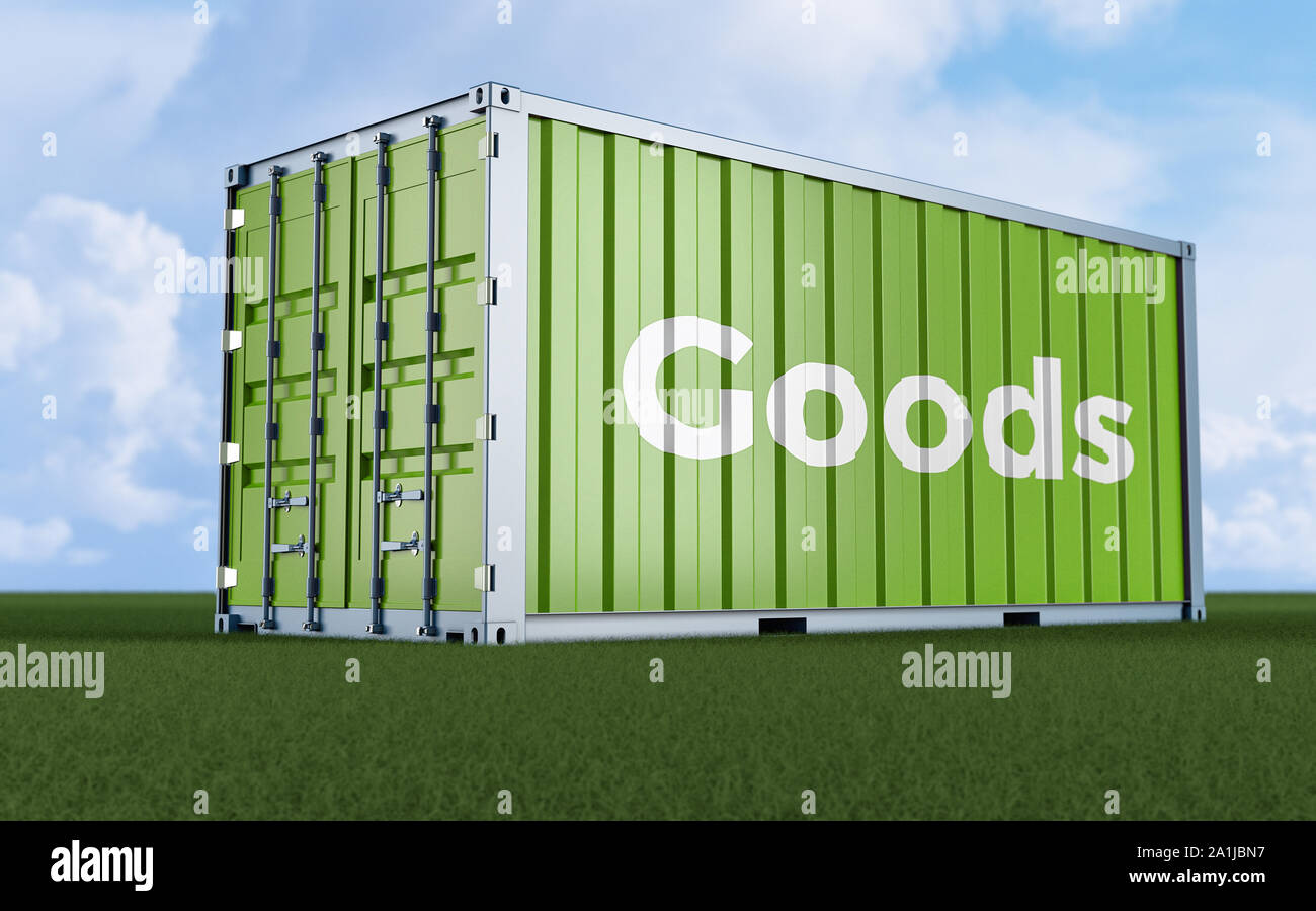 Freight Container with the word "Goods" on the side - 3D Rendering ...