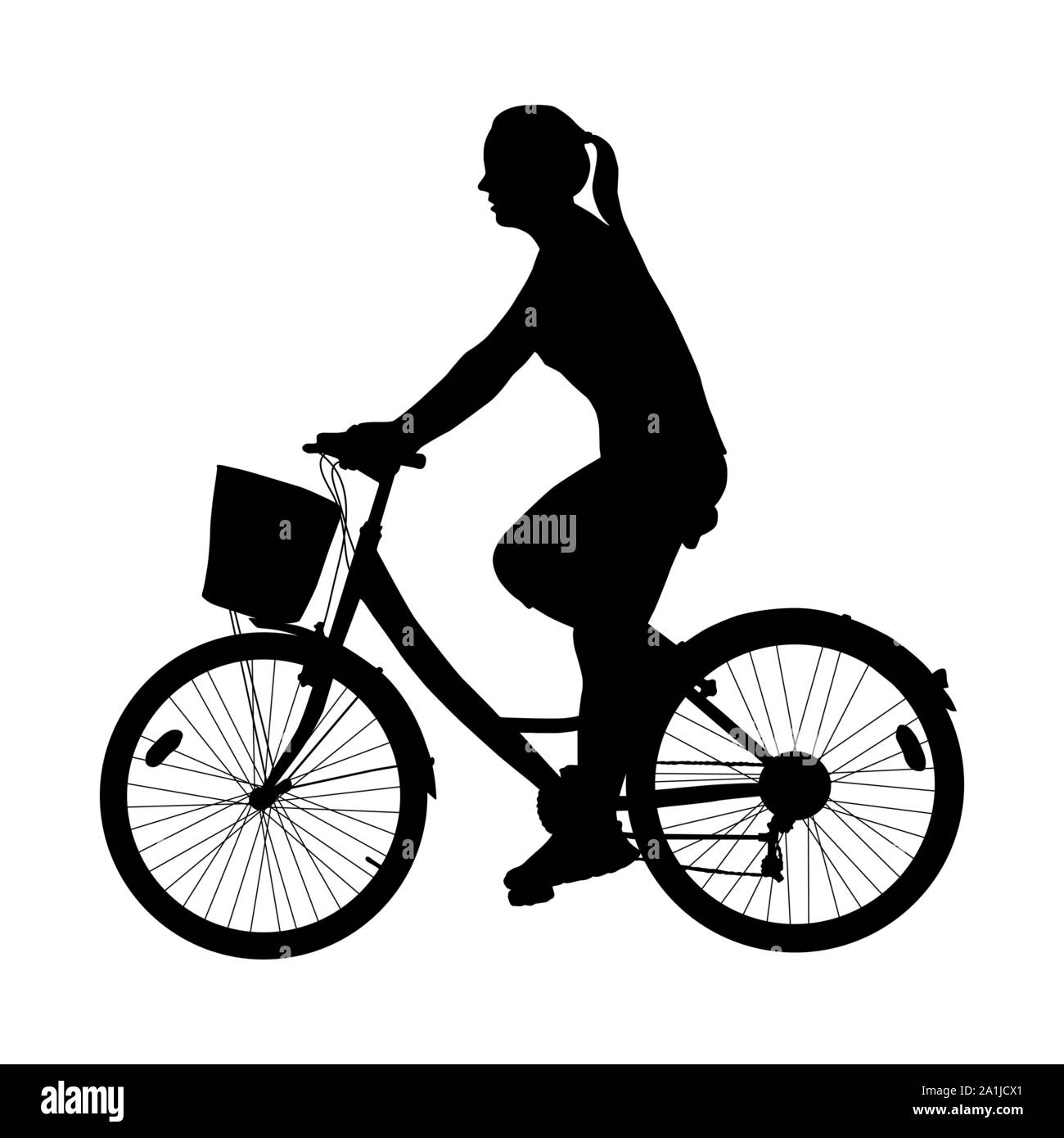 Cyclist woman silhouette isolated on white background vector Stock Vector