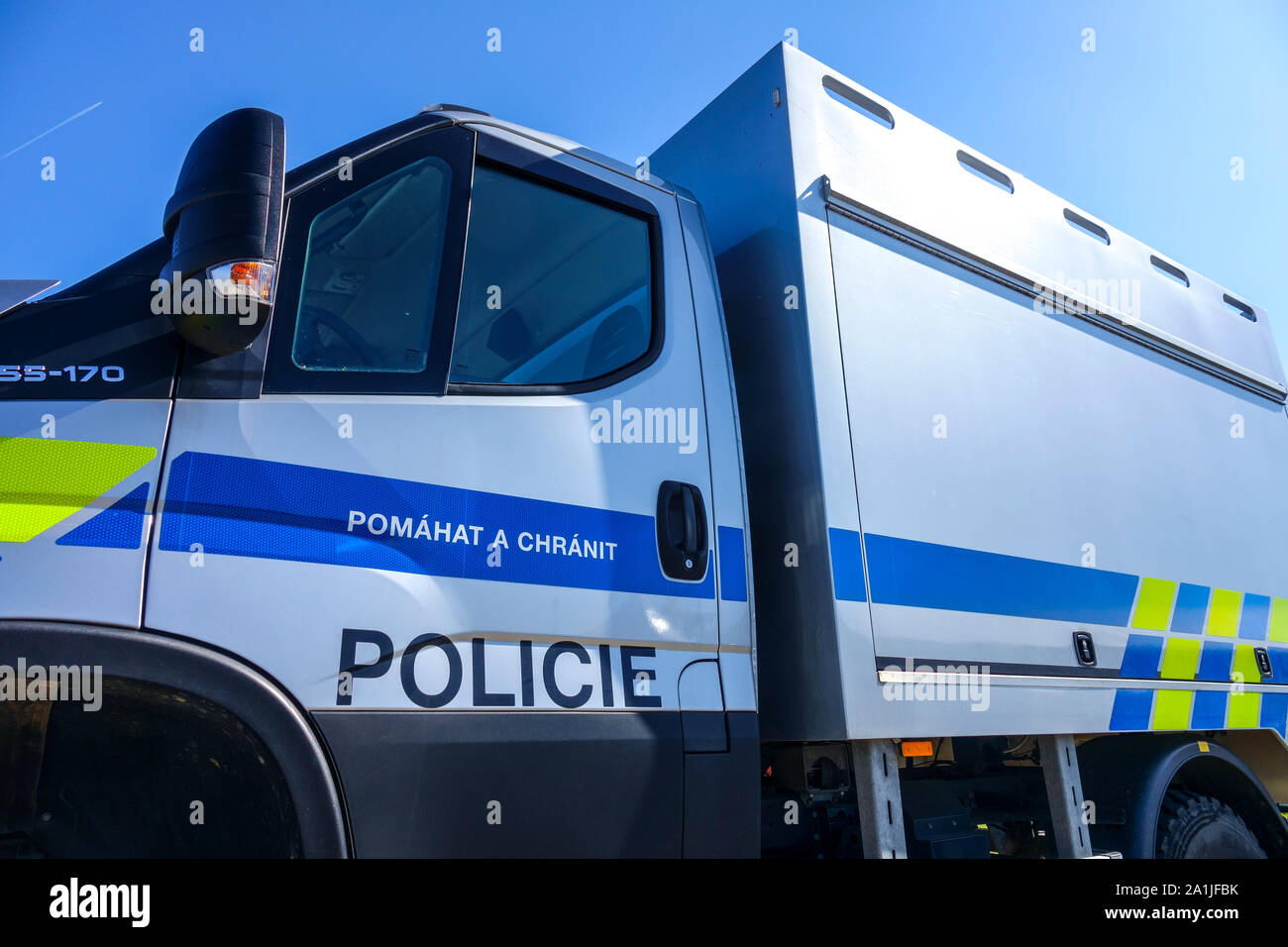 Czech police van Iveco Daily, color design and vehicle designation, Czech Republic Stock Photo