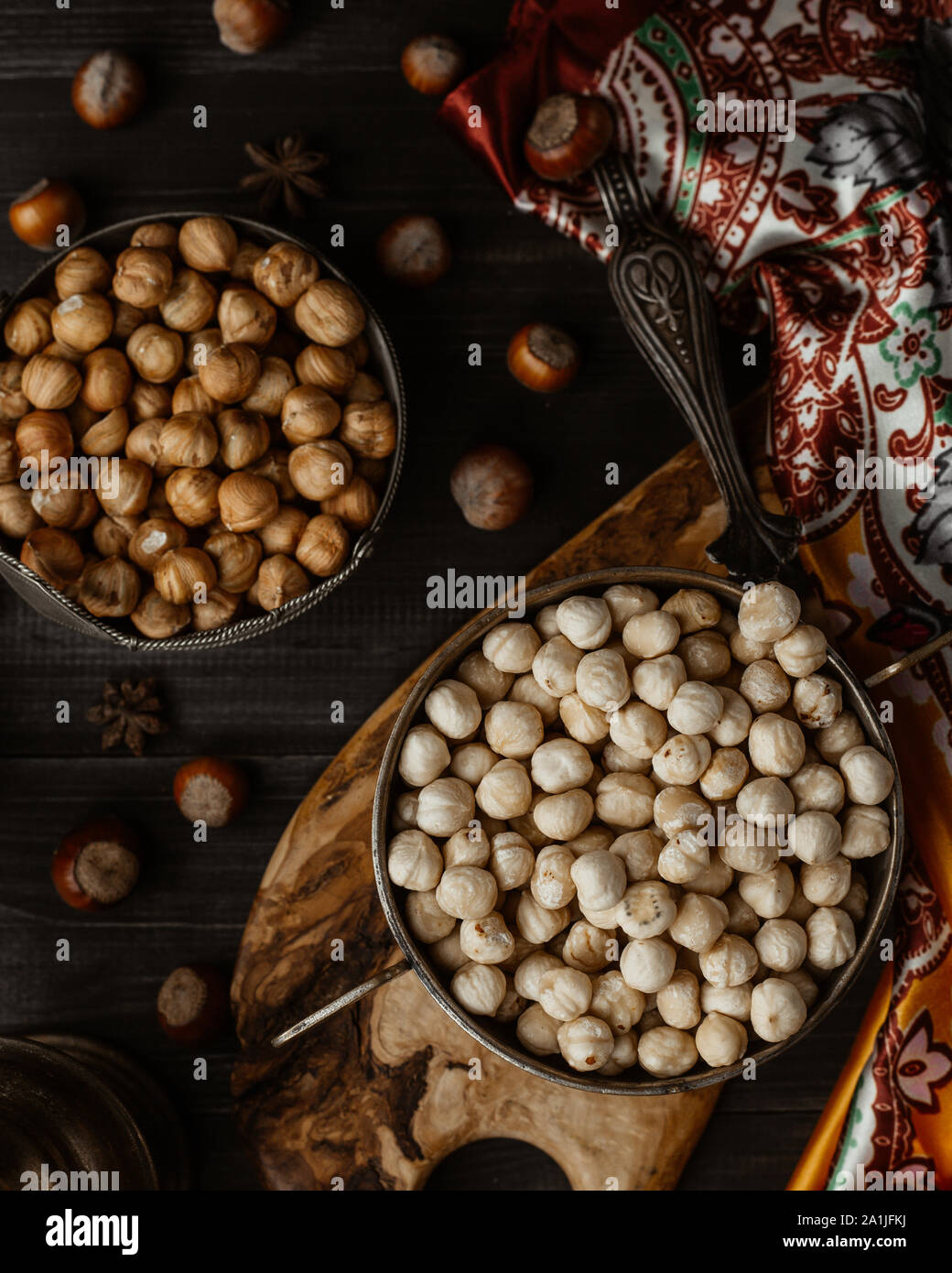 Top view of hazelnut with skin and roasted hazelnut Stock Photo Alamy