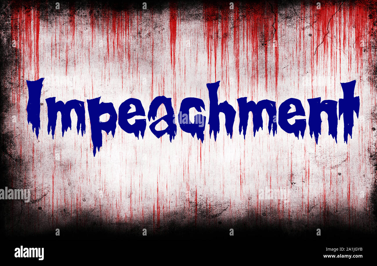 illustration of blue and white letters with the word impeachment with bloody stains Stock Photo