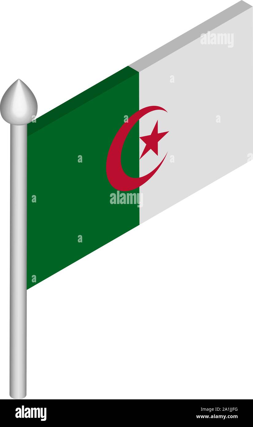 Isometric Illustration of Flagpole with Algeria Flag Stock Vector