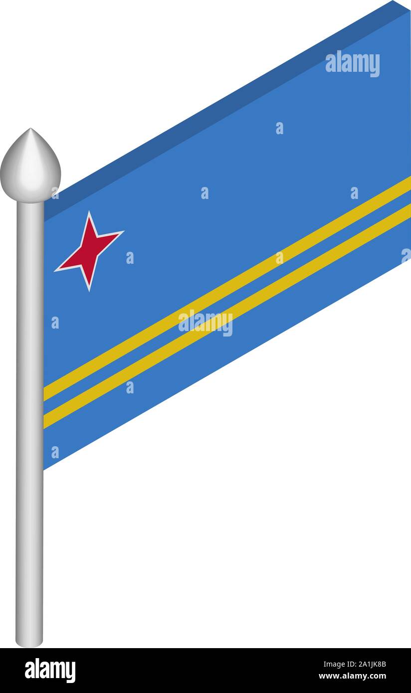 Isometric Illustration of Flagpole with Aruba Flag Stock Vector