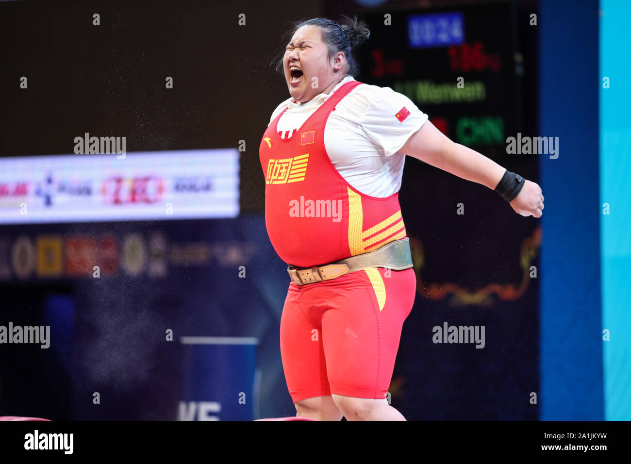 Pattaya, Thailand. 27th Sep, 2019. Li Wenwen of China celebrates during