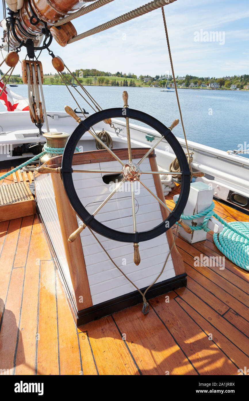 The Bluenose II schooner steering station, Lunenburg, Harbour, Nova