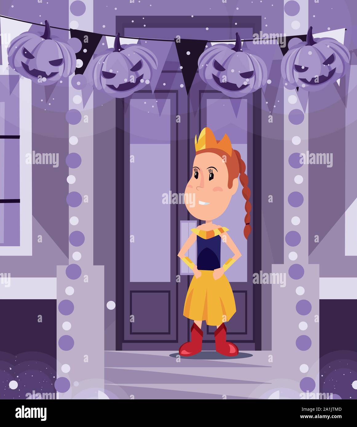 girl disguise in scene of halloween vector illustration design Stock