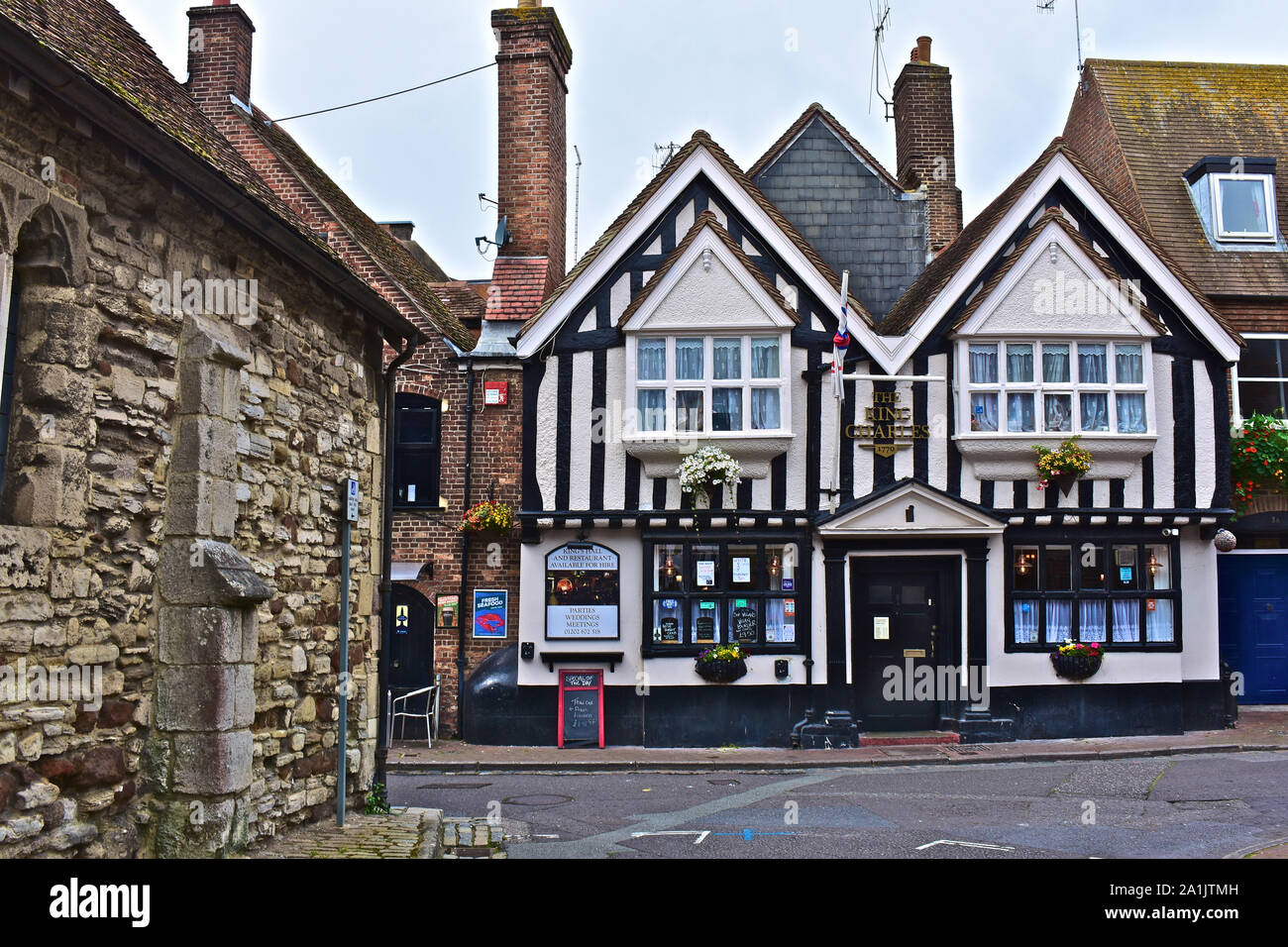 The King Charles public house the old town, dates back to 1770. A traditional English pub selling food & drink, it is also reputedly haunted. Stock Photo