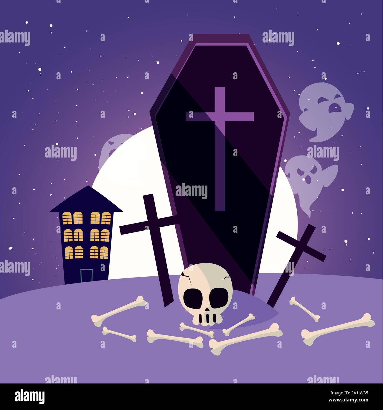 wood coffin with christian cross vector illustration design Stock