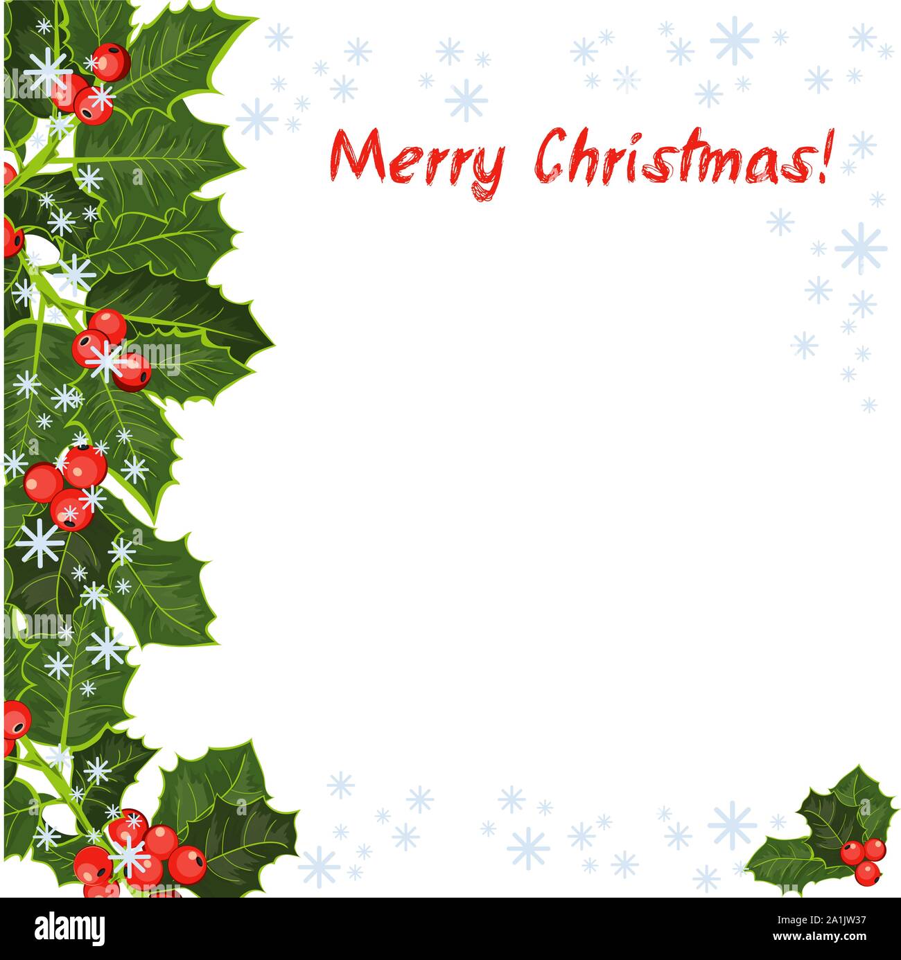 Merry Christmas card. Holly tree greeting cards template, winter ...