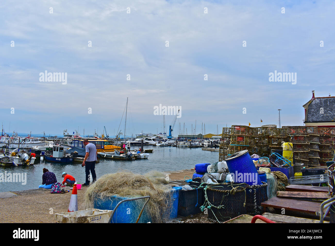 A view of Poole Harbour Haven marina with fishing goods such as nets