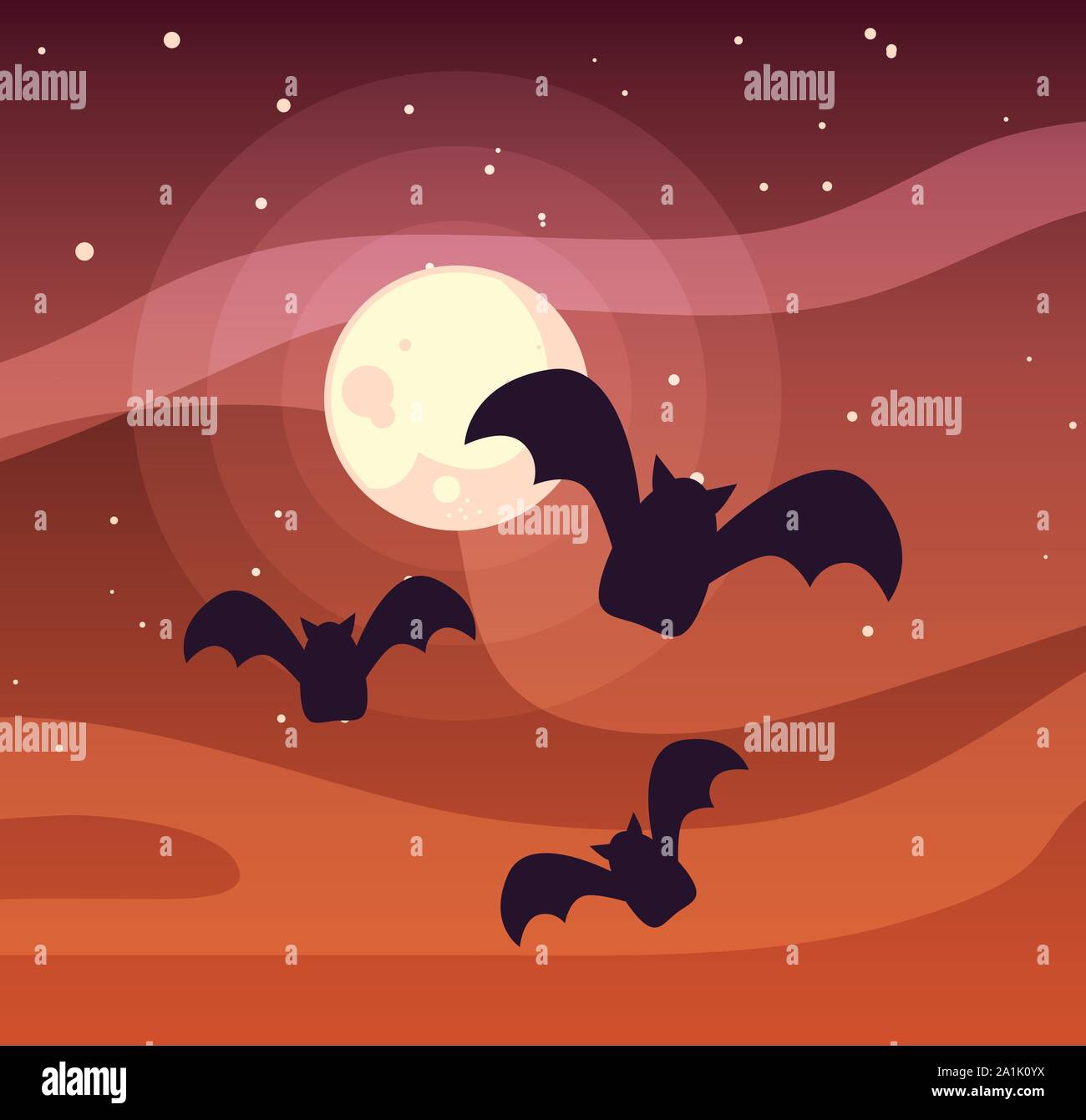 bats flying with moon in scene of halloween vector illustration design ...