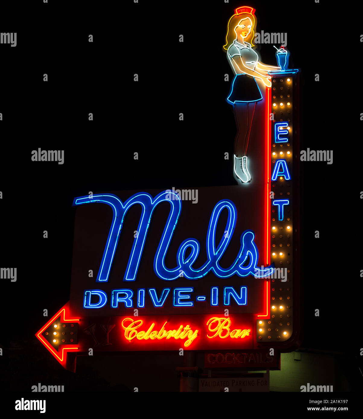 Mels drive in neon sign hi-res stock photography and images - Alamy