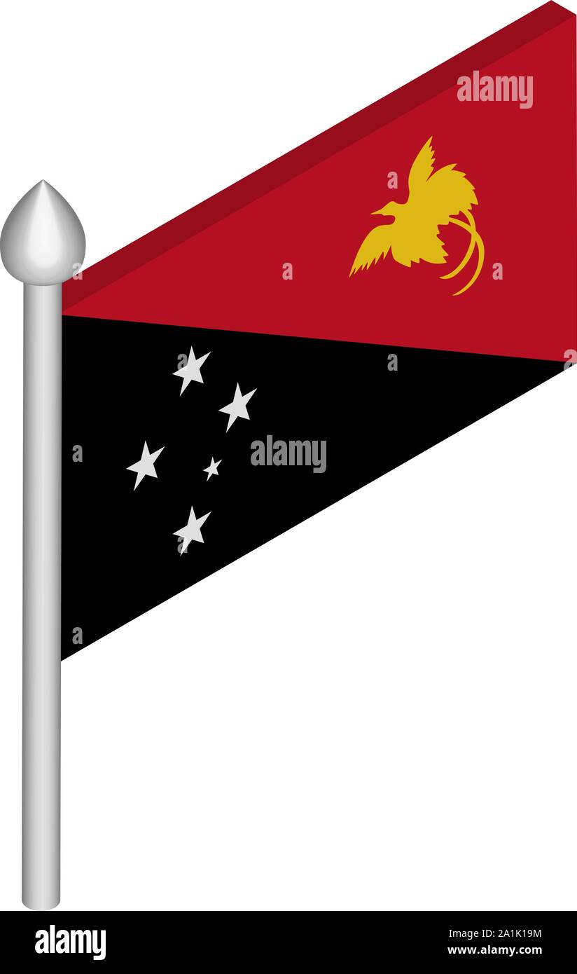 Isometric Illustration of Flagpole with Papua New Guinea Flag Stock Vector