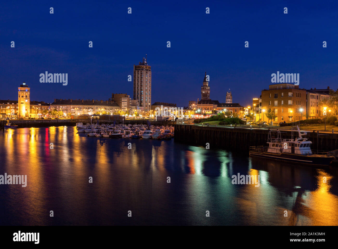 Architecture of Dunkirk at night. Dunkirk, HautsdeFrance, France