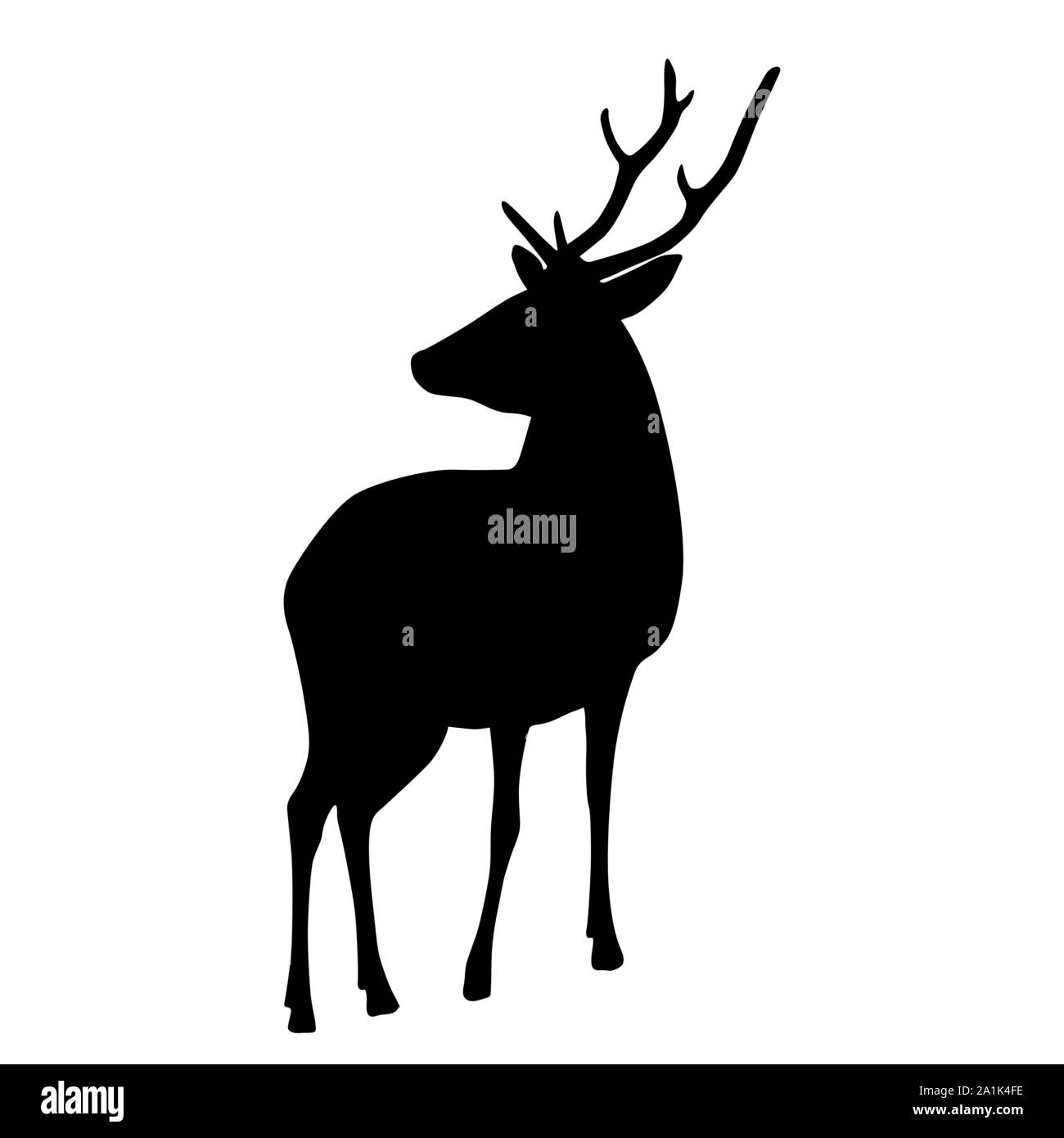 Black silhouette of deer isolated on white background vector Stock Vector