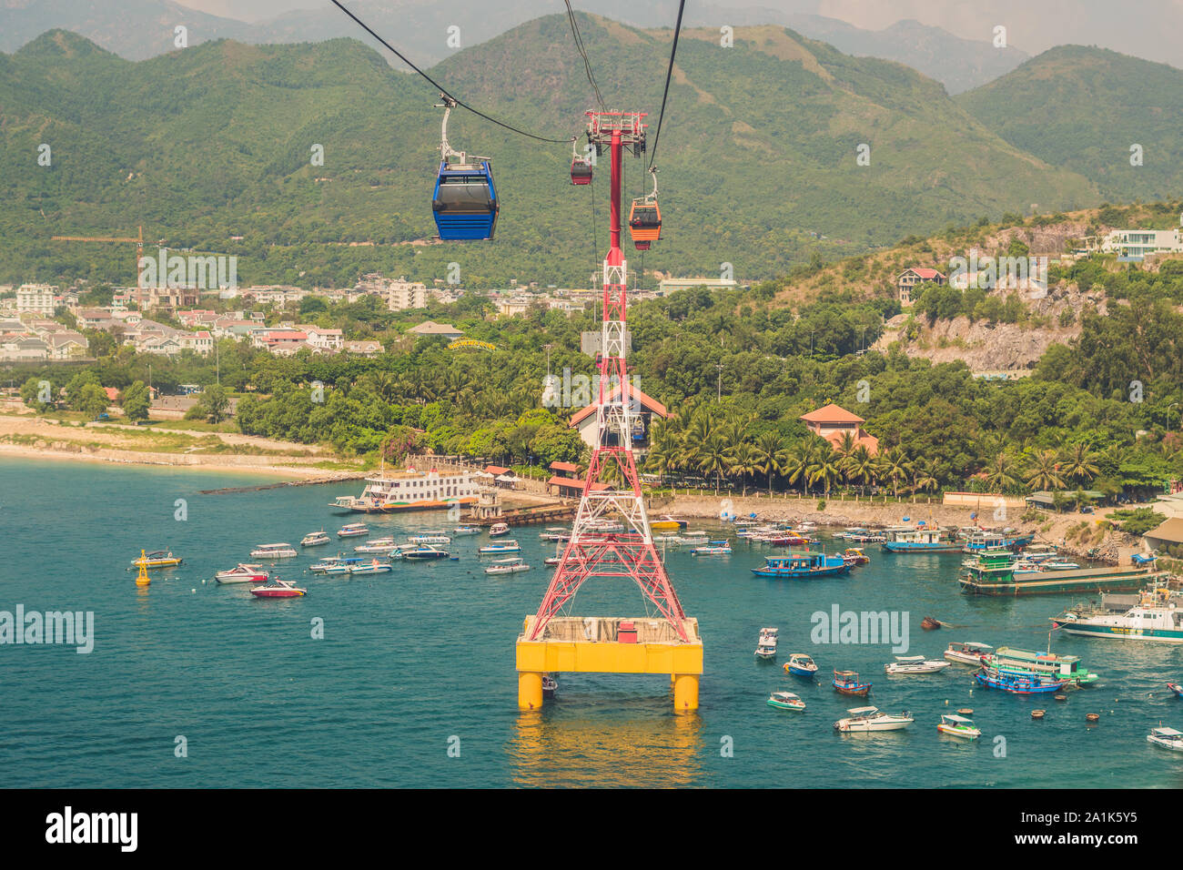 One of the world's longest cable car over sea leading to Vinpearl Amusement  Park, Nha Trang, Vietnam Stock Photo - Alamy