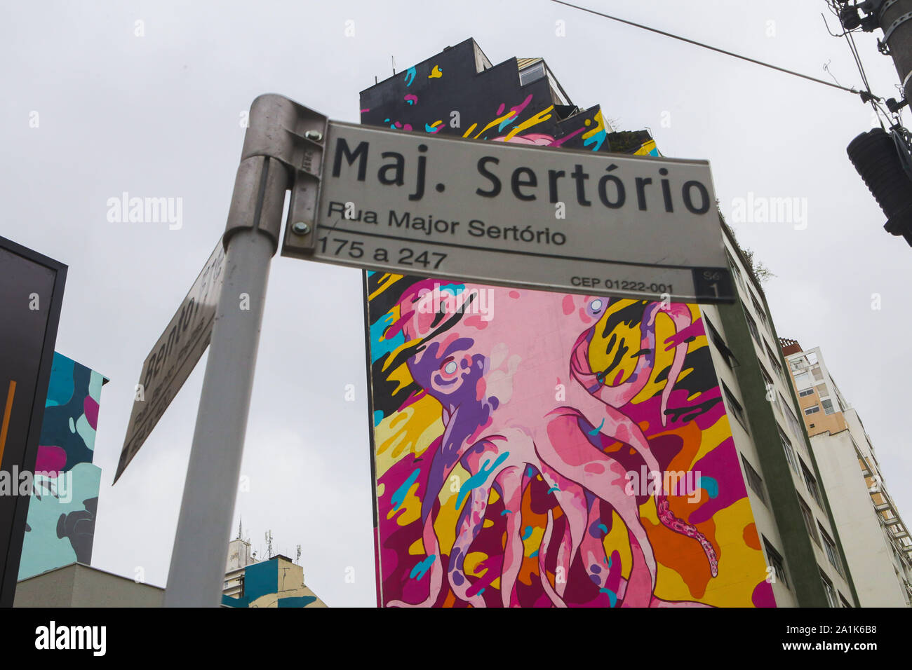 Sao Paulo, Brazil. 27th Sep, 2019. With the intention of breaking the Guinness record of the largest mural in the world, the work Urban Aquarium will have a total of 10,000 m2 of painting and is made by artist Felipe Yung, Flip, in partnership with cultural producer Kleber Pagu. Credit: Dario Oliveira/ZUMA Wire/Alamy Live News Stock Photo