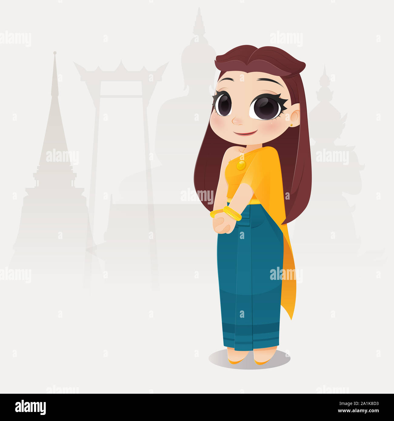 illustration thai women in thai traditional dress, Traditional ...