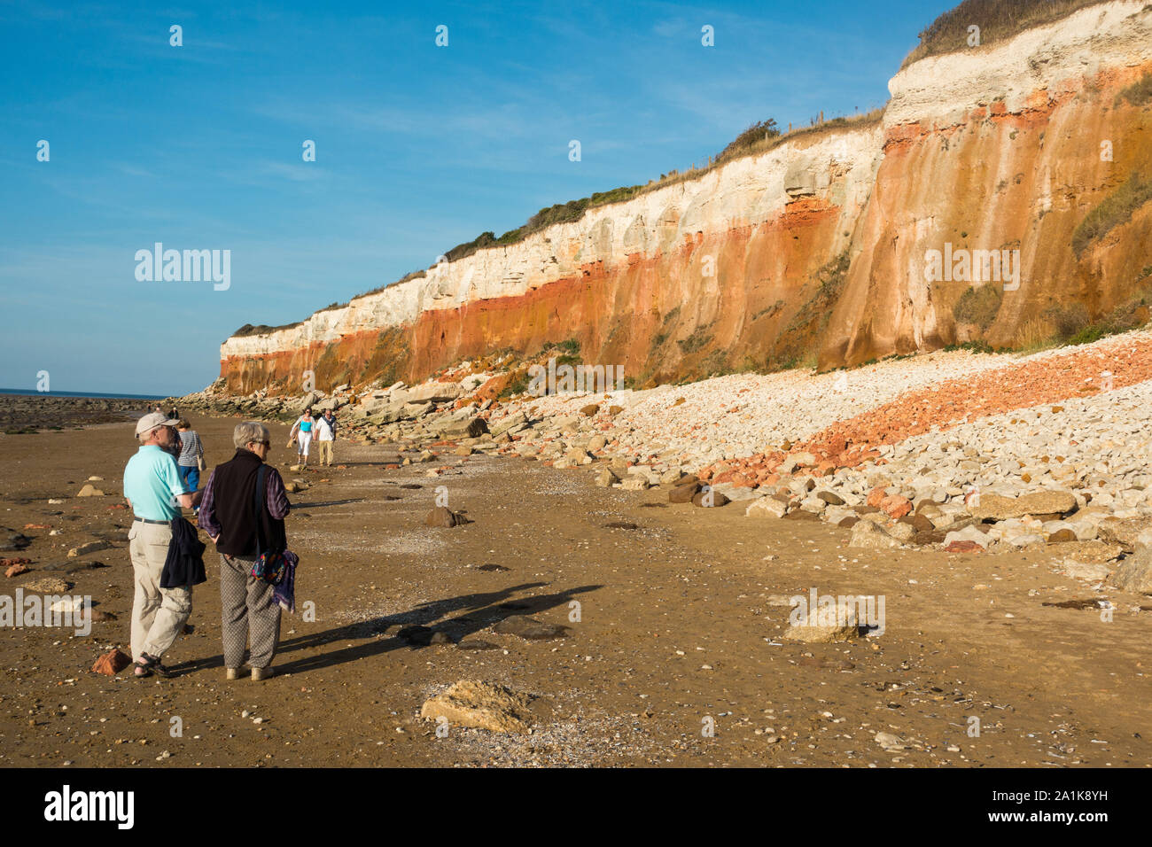 The red and white chalk cliffs at Hunstanton, North Norfolk, UK Stock Photo