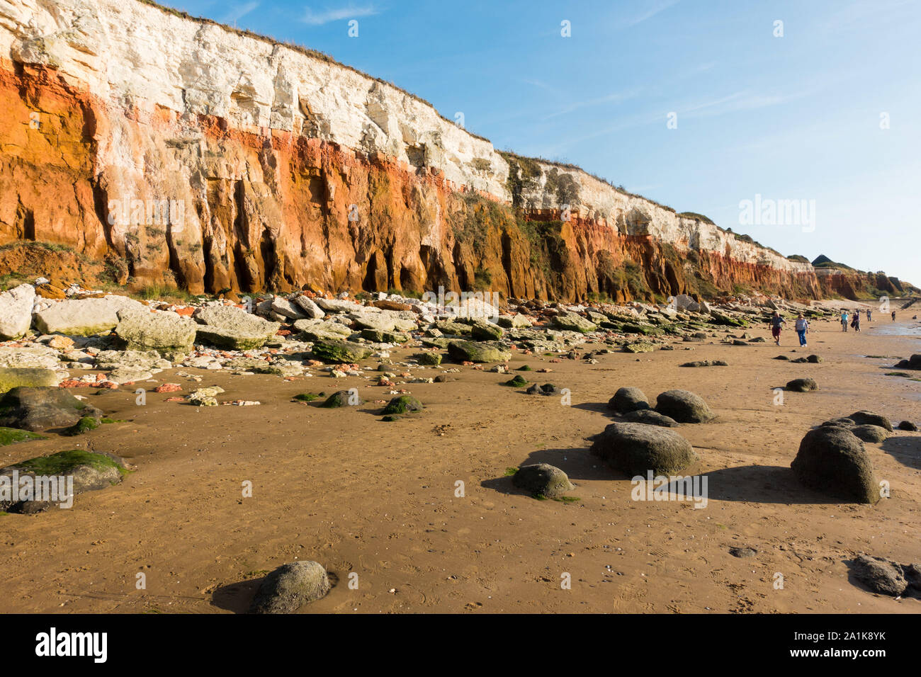 The red and white chalk cliffs at Hunstanton, North Norfolk, UK Stock Photo