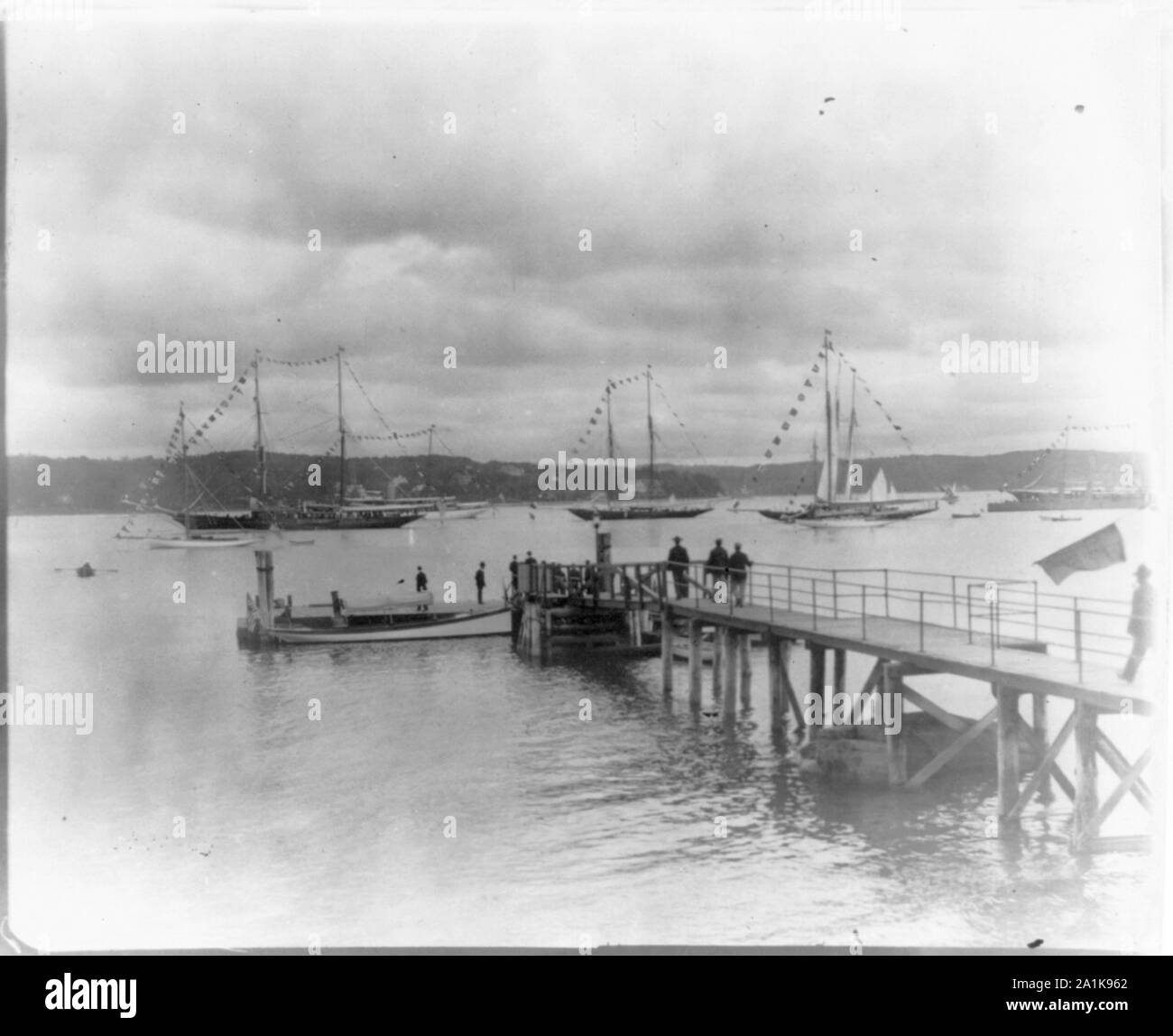 New York Oyster Bay, Long Island Yacht Club looking past pier to