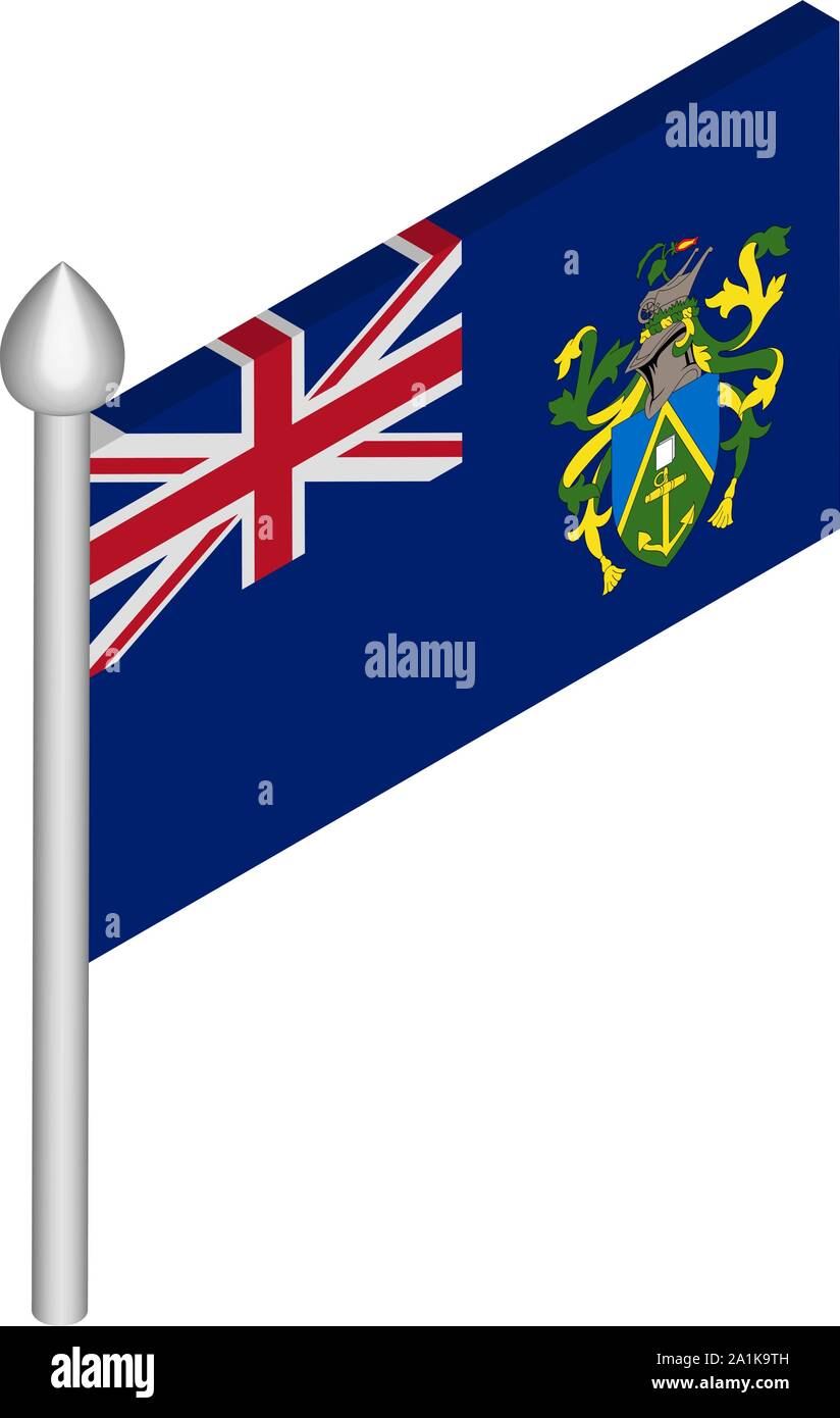 Isometric Illustration of Flagpole with Pitcairn Henderson Ducie and Oeno Islands Flag Stock Vector