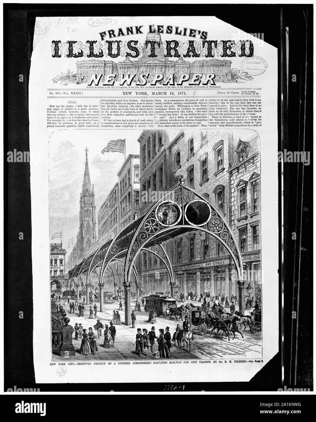 New York City improved project of a covered atmospheric elevated railway for city transit, by