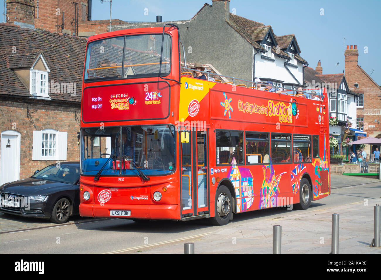 Open top sightseeing bus in Stratford-Upon-Avon UK Stock Photo