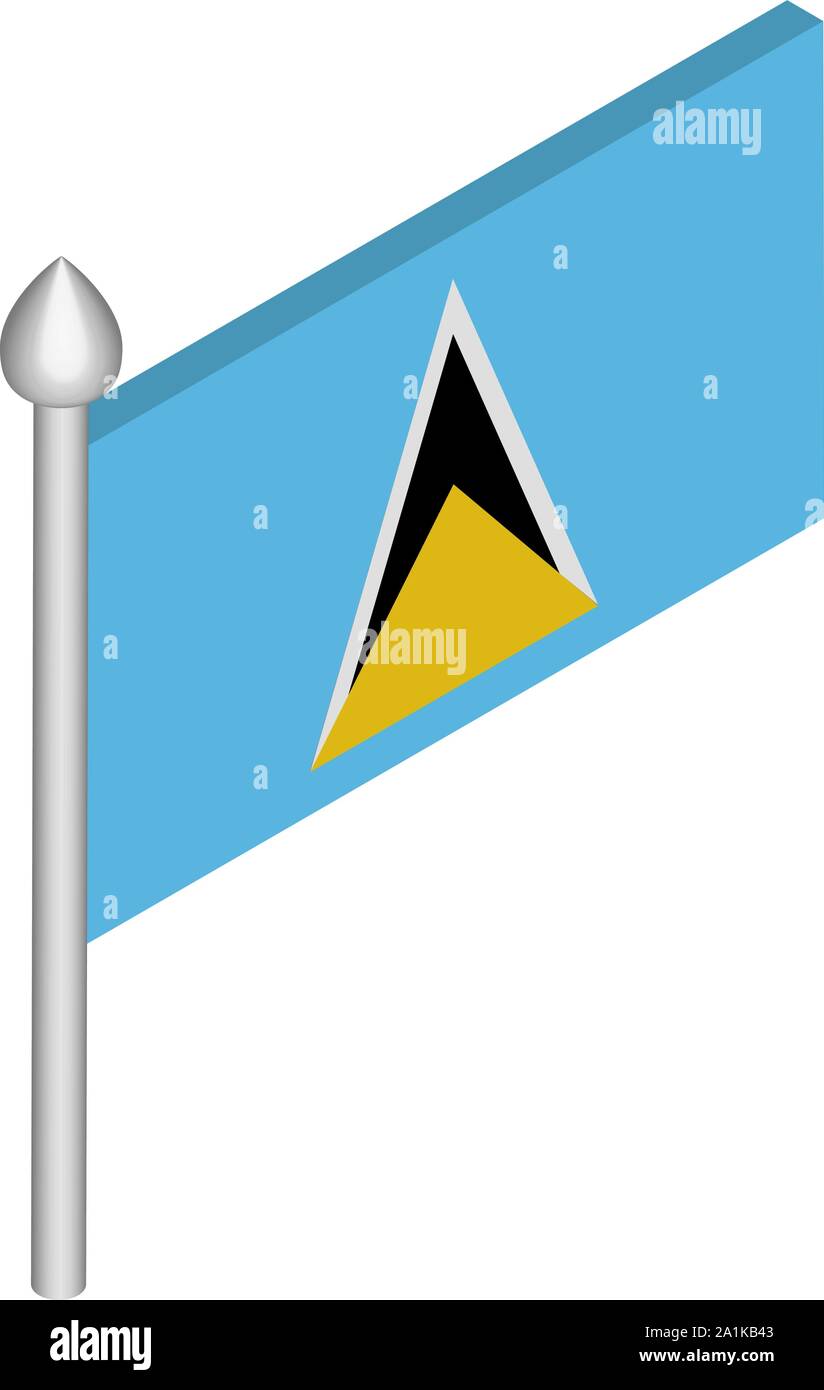 Isometric Illustration of Flagpole with Saint Lucia Flag Stock Vector